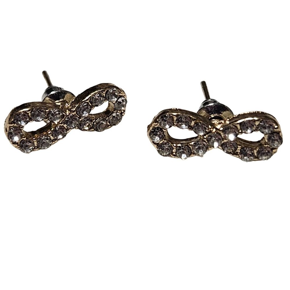 Elegant Gold Tone Clear Rhinestones Infinity Stud Earrings Fashion Jewelry Women